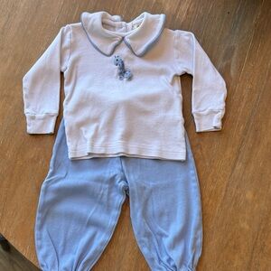 Baby Luigi White and Blue Baby Outfit with Embroidered Detail 12M